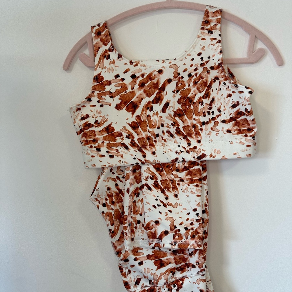 Brown and White Bodysuit with Floral Design